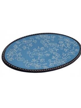Vintage Tiffany Blue Oval Decorative Ceramic Platter with Floral Design